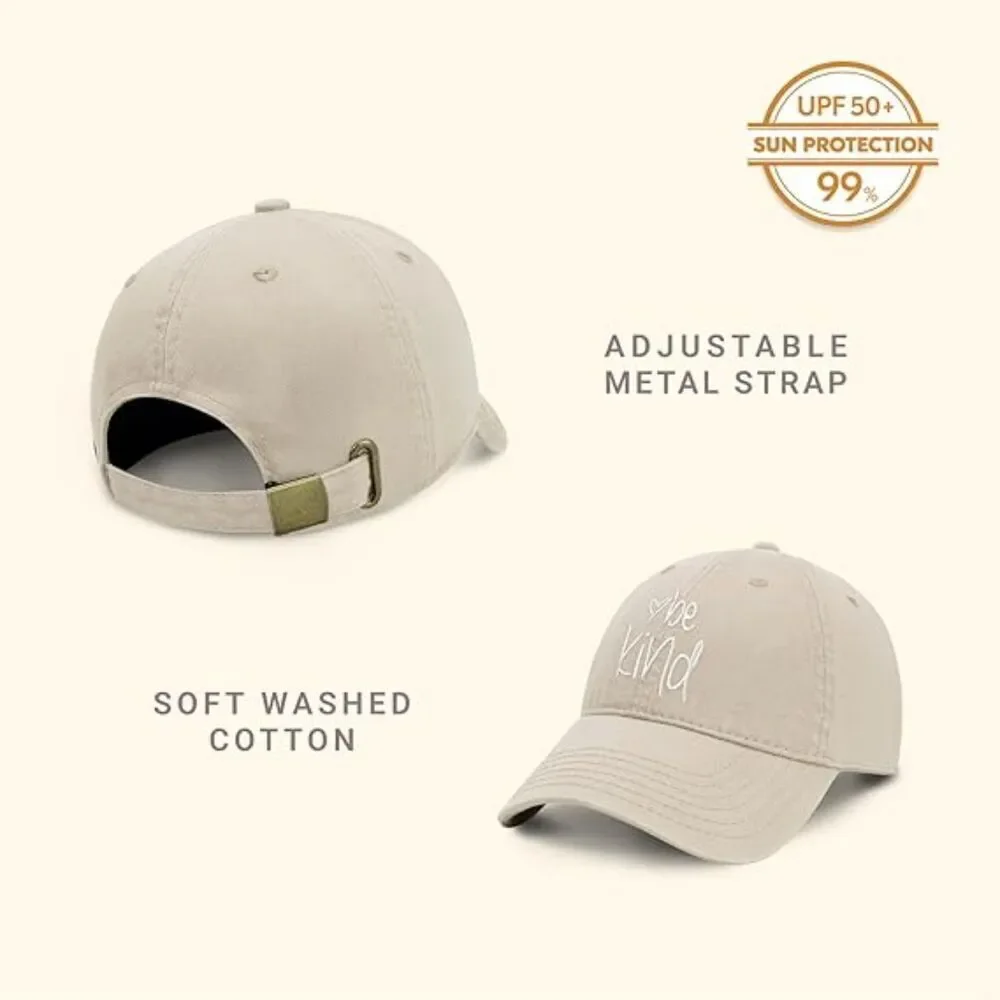 Unisex Putty Latte 100% Cotton Be Kind Embroidered Adjustable Size Baseball Cap